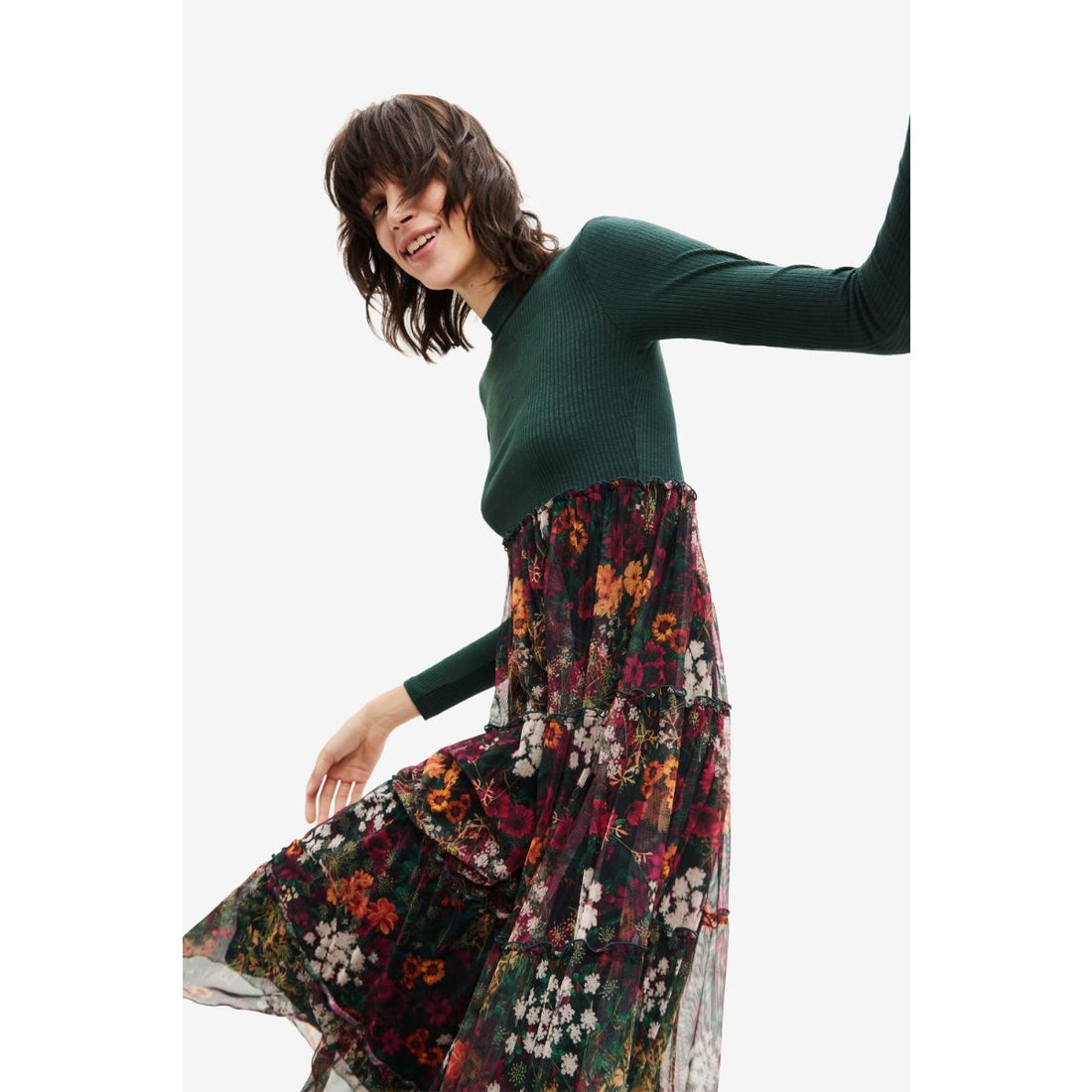 デシグアル　チュール スカート  刺繍　ボタニカル柄スカート　花柄スカート