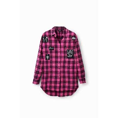 デシグアル Desigual オーバーサイズ チェックシャツ （ピンク/レッド）｜詳細画像
