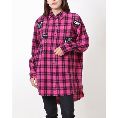 デシグアル Desigual オーバーサイズ チェックシャツ （ピンク/レッド）｜詳細画像