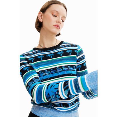 デシグアル Desigual トロピカル 装飾柄 セーター （ブルー）｜詳細画像