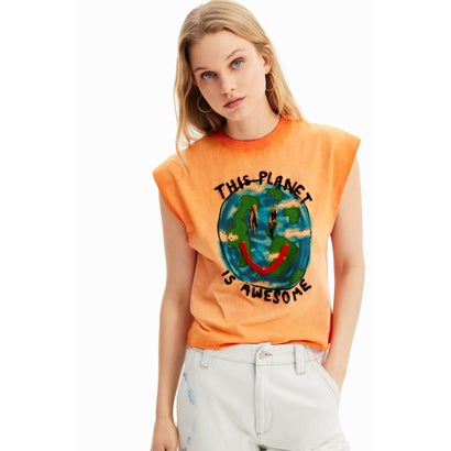 デシグアル Desigual Planet ウォッシュTシャツ （オレンジ）｜詳細画像