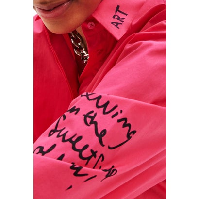 デシグアル Desigual フェイスモチーフ オーバーサイズシャツ （ピンク/レッド）｜詳細画像