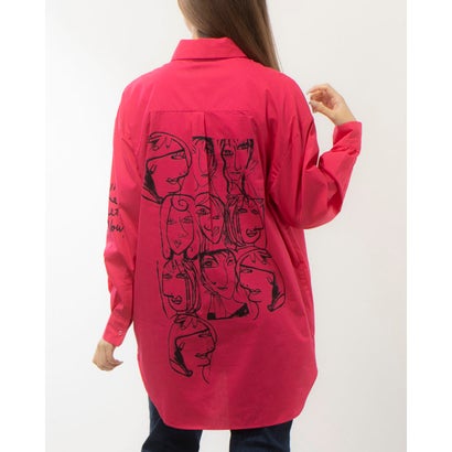デシグアル Desigual フェイスモチーフ オーバーサイズシャツ （ピンク/レッド）｜詳細画像