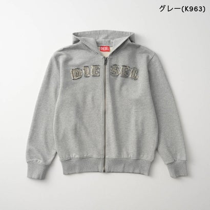 パーカー キッズ ZIP-UP HOODIE WITH FRAYED LOGO LETTERS J02986 0GEAD （グレー(K963)）｜詳細画像