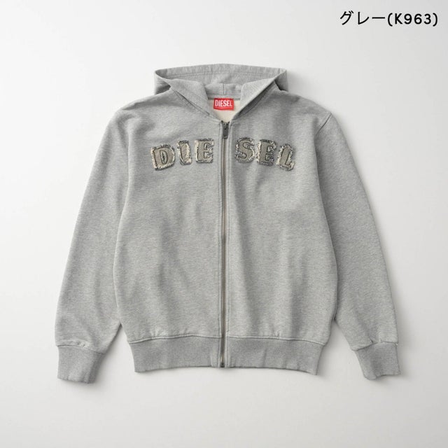 パーカー キッズ ZIP-UP HOODIE WITH FRAYED LOGO LETTERS J02986 0GEAD （グレー(K963)）