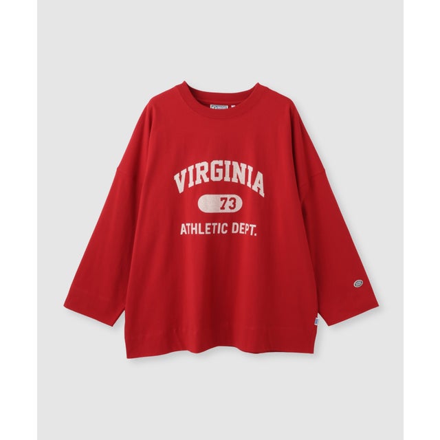 カレッジロゴ ドロップショルダー ワイドシルエット長袖Tシャツ （レッド）