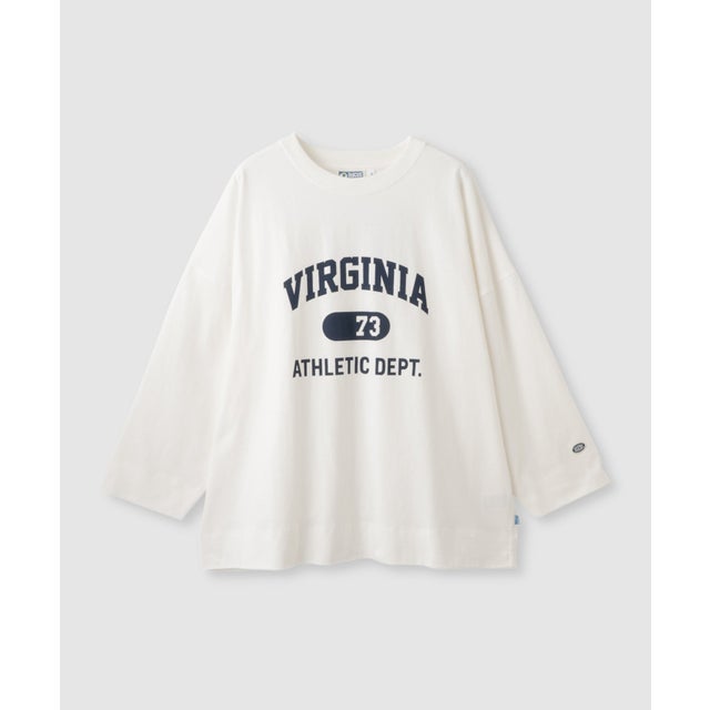 カレッジロゴ ドロップショルダー ワイドシルエット長袖Tシャツ （オフホワイト）