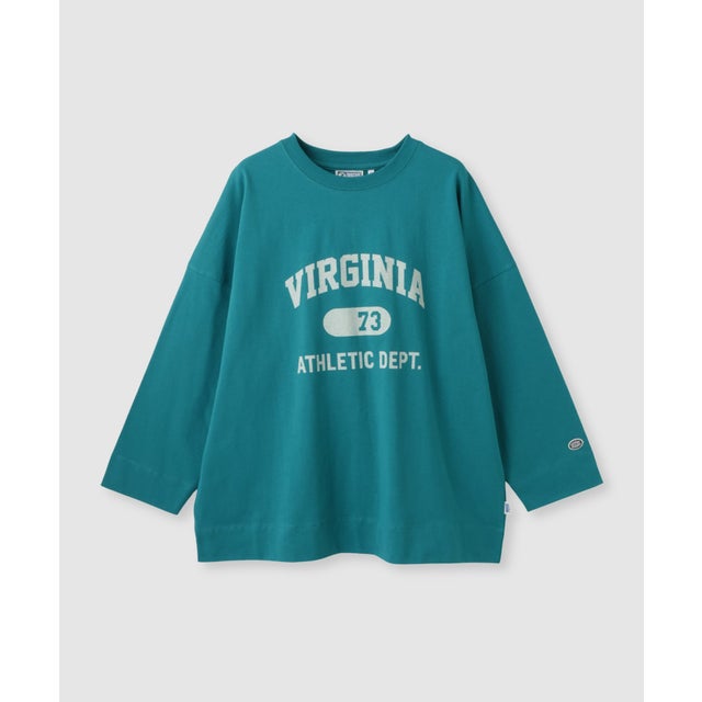カレッジロゴ ドロップショルダー ワイドシルエット長袖Tシャツ （グリーン）