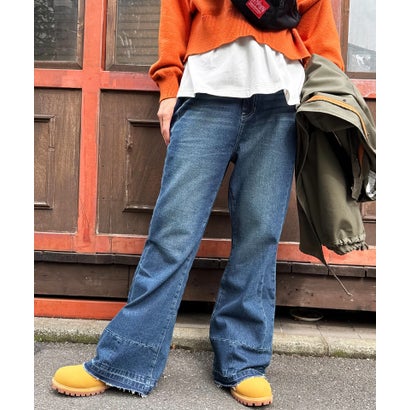 ダブルネーム DOUBLE NAME MIX DENIM フレアパンツ （インディゴ）｜詳細画像
