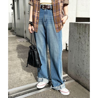 ダブルネーム DOUBLE NAME MIX DENIM フレアパンツ （インディゴ）｜詳細画像