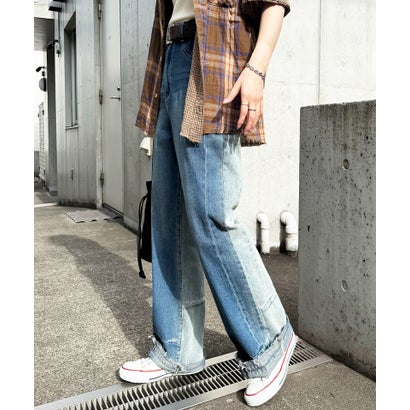 ダブルネーム DOUBLE NAME MIX DENIM フレアパンツ （インディゴ）｜詳細画像