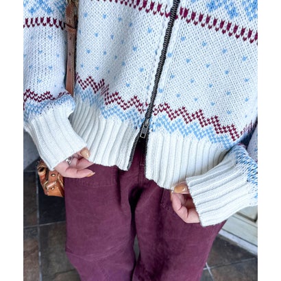 ダブルネーム DOUBLE NAME ダブルZIPノルディック柄ニットパーカー （グレー系）｜詳細画像
