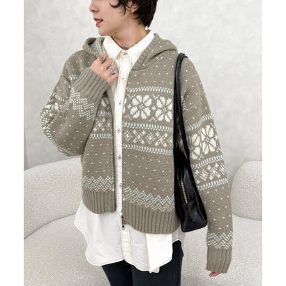 ダブルネーム DOUBLE NAME ダブルZIPノルディック柄ニットパーカー （オフホワイト）｜詳細画像