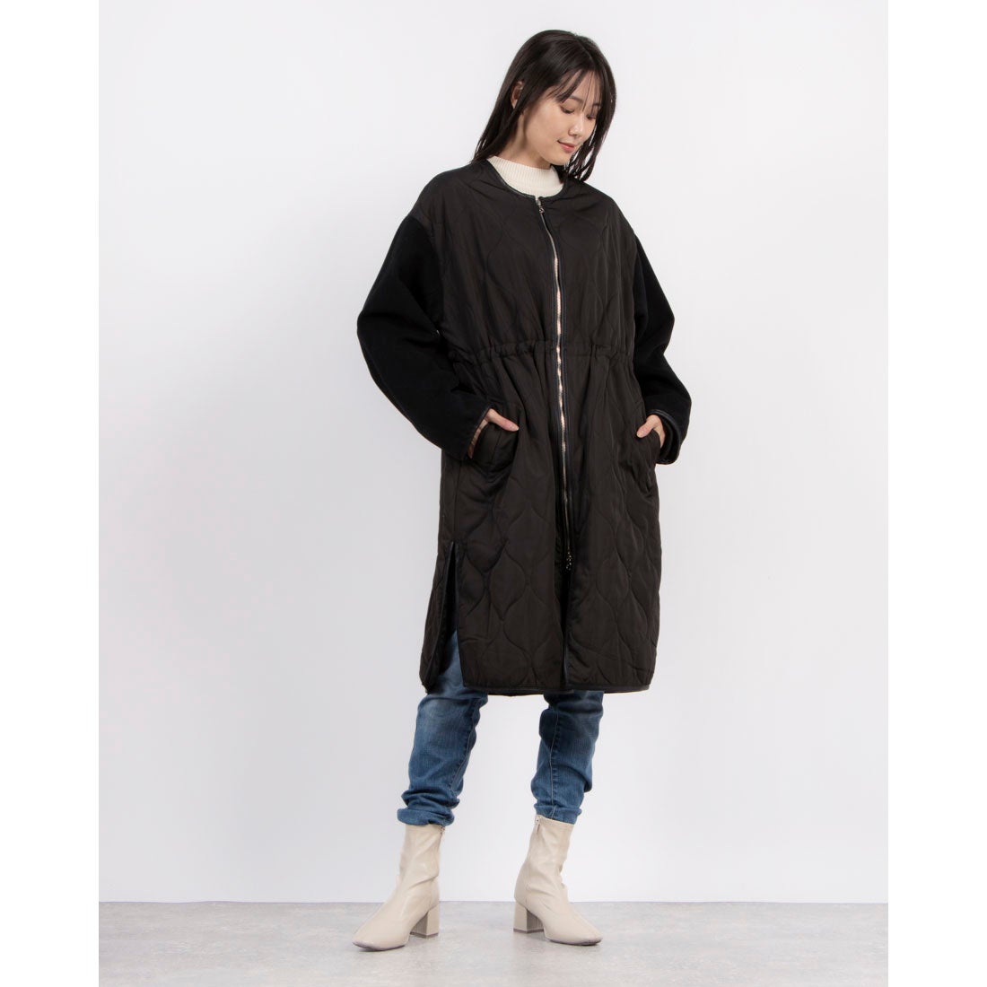 ドゥ アルシーヴ DOUX ARCHIVES ウール袖キルティングコート （BLK 