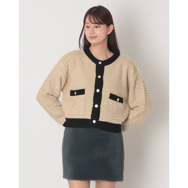 バイカラーループヤーンニットカーディガン （BEG）