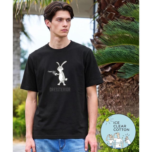 【接触冷感／抗菌防臭／消臭】ICE CLEAR COTTON ガンラビットTシャツ （ブラック(019)）