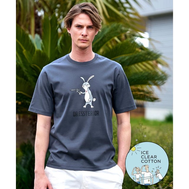 【接触冷感／抗菌防臭／消臭】ICE CLEAR COTTON ガンラビットTシャツ （スミクロ(018)）