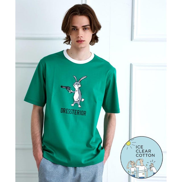【接触冷感／抗菌防臭／消臭】ICE CLEAR COTTON ガンラビットTシャツ （グリーン(022)）