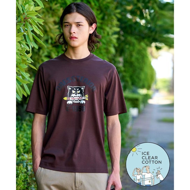 【接触冷感／抗菌防臭／消臭】ICE CLEAR COTTON ミサイルキャットTシャツ （ブラウン(044)）