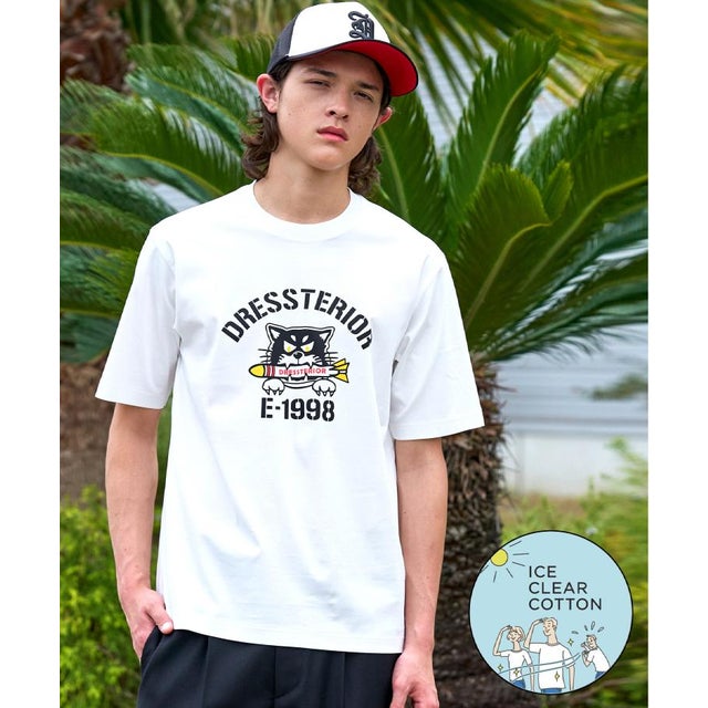 【接触冷感／抗菌防臭／消臭】ICE CLEAR COTTON ミサイルキャットTシャツ （ホワイト(001)）