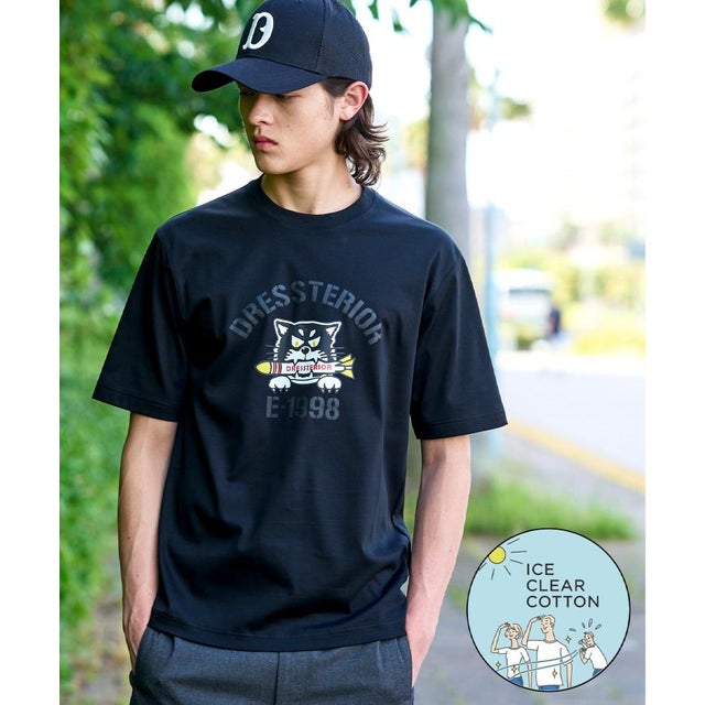 【接触冷感／抗菌防臭／消臭】ICE CLEAR COTTON ミサイルキャットTシャツ （ブラック(019)）