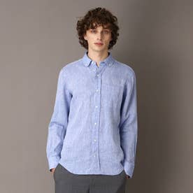 フレンチリネン ラウンドカラーボタンダウンシャツ （ブルー(092)）