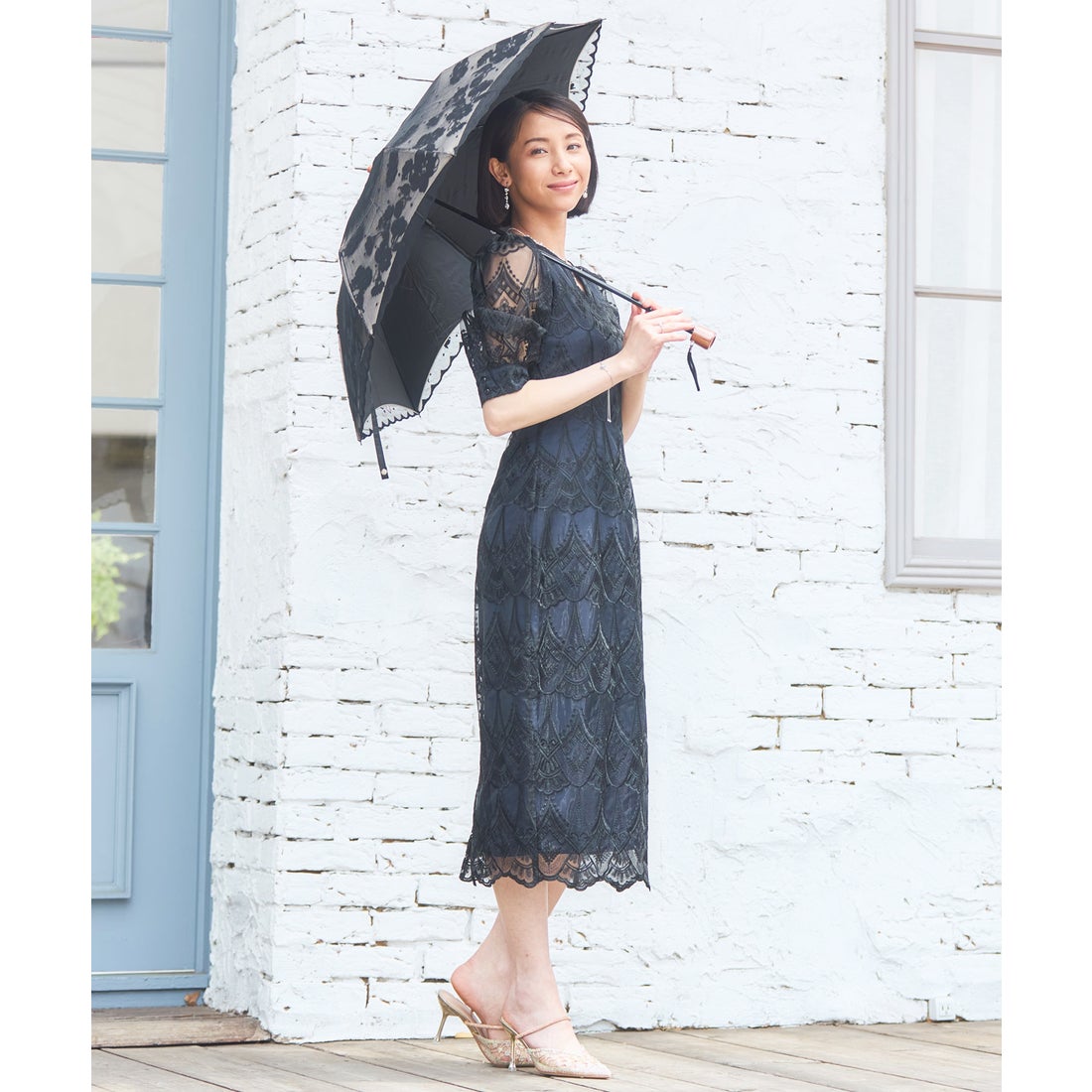 ドレスプラス DRESS+ 傘 折りたたみ傘 晴雨兼用 日傘 花柄刺繍
