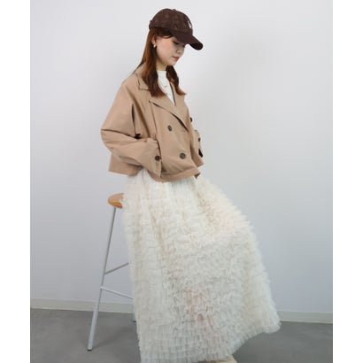 ドレスプラス DRESS+ 軽量ショート丈ダブルブレストクロップドトレンチジャケット （ベージュ）｜詳細画像