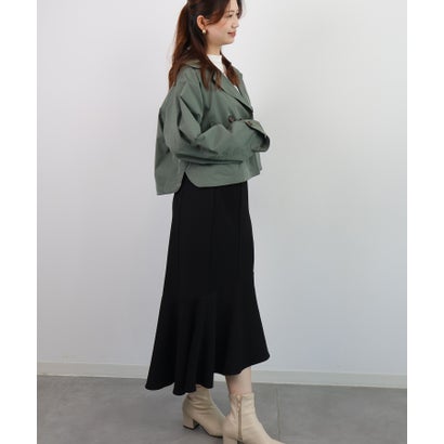 ドレスプラス DRESS+ 軽量ショート丈ダブルブレストクロップドトレンチジャケット （カーキ）｜詳細画像