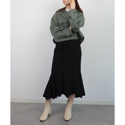 ドレスプラス DRESS+ 軽量ショート丈ダブルブレストクロップドトレンチジャケット （カーキ）｜詳細画像