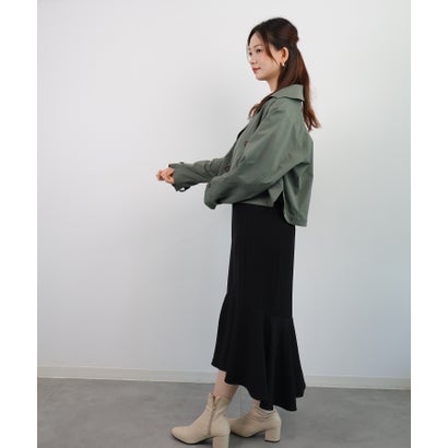 ドレスプラス DRESS+ 軽量ショート丈ダブルブレストクロップドトレンチジャケット （カーキ）｜詳細画像