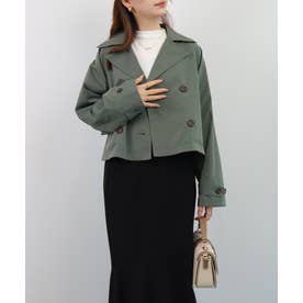 軽量ショート丈ダブルブレストクロップドトレンチジャケット （カーキ）
