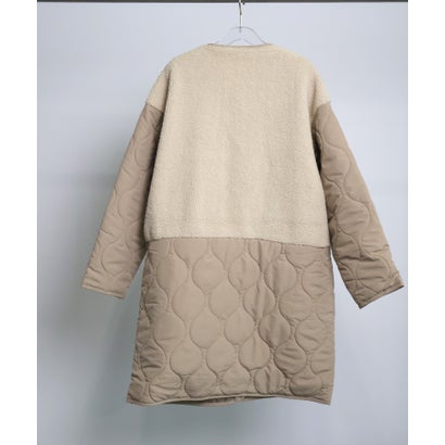 ドレスプラス DRESS+ ノーカラーコート キルティング ボア切り替え ミドル丈 スナップボタン ポケット付き きれいめカジュア （ベージュ）｜詳細画像