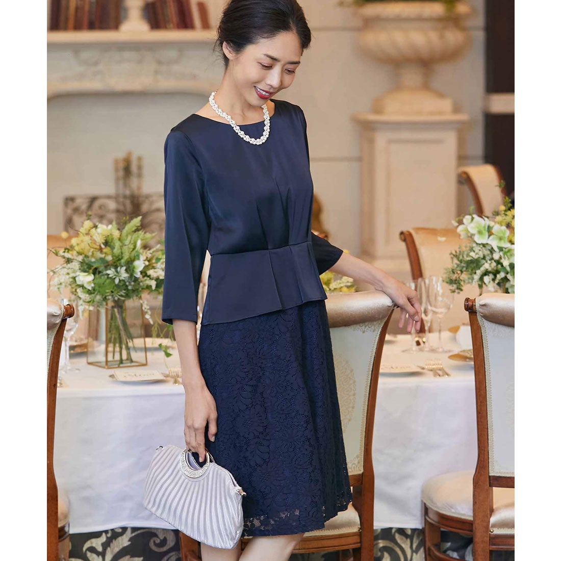 ネイビー フォーマルドレス セットアップ ドレスプラス DRESS+ セットアップ風ワンピースドレス【結婚式