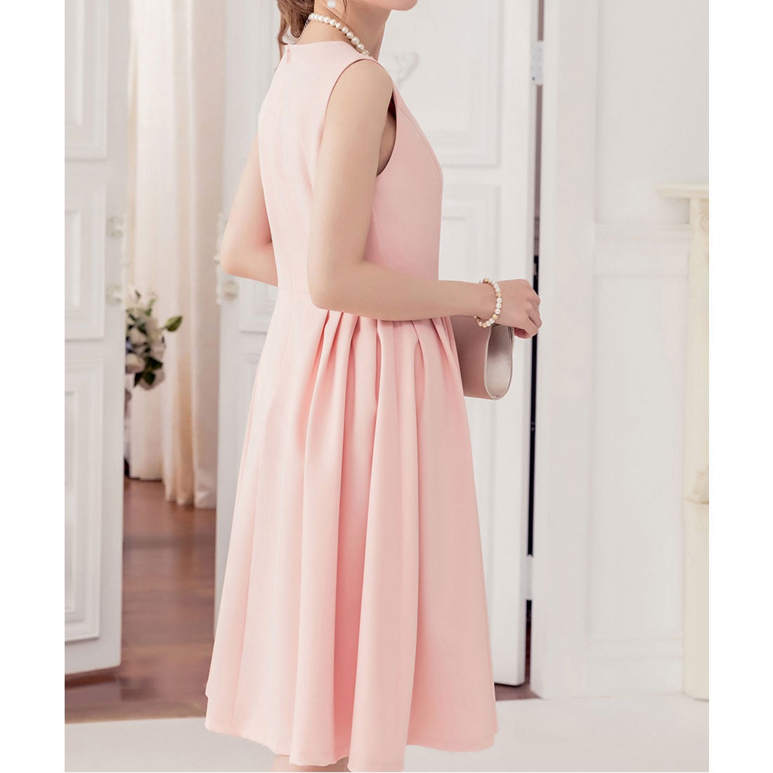 ドレスプラス DRESS+ Aラインフレアノースリーブワンピース （ピンク）