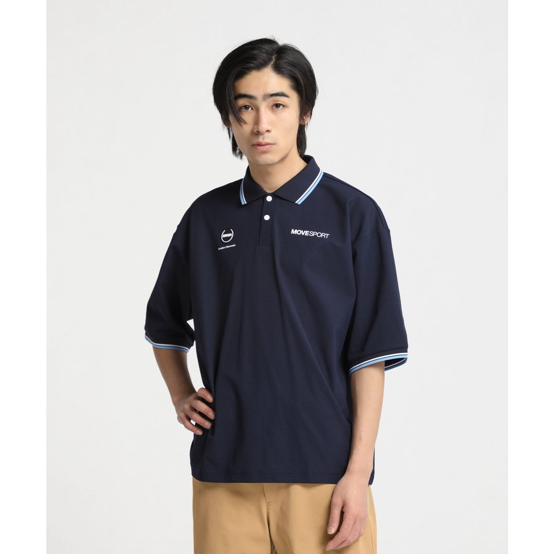 MoveSport S.F.TECH SUNSCREEN ライン入り ビックシルエットポロシャツ