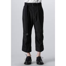 PATCHED WIDE CROPPED TROUSERS （BLACK/WHITE STITCH）
