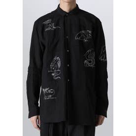 BEASTS EMBROIDERED SHIRT （BLACK/RED STITCH）
