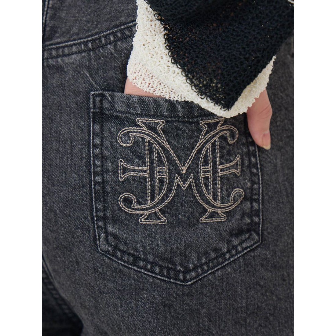 エムズエキサイト ems excite ステッチ刺繍デニムPT （BLK1