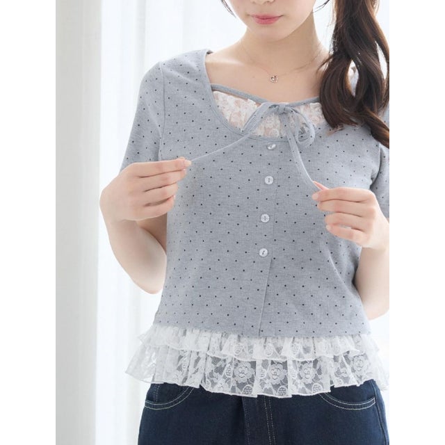 裾レースドッキングカットソー （P/GRY）