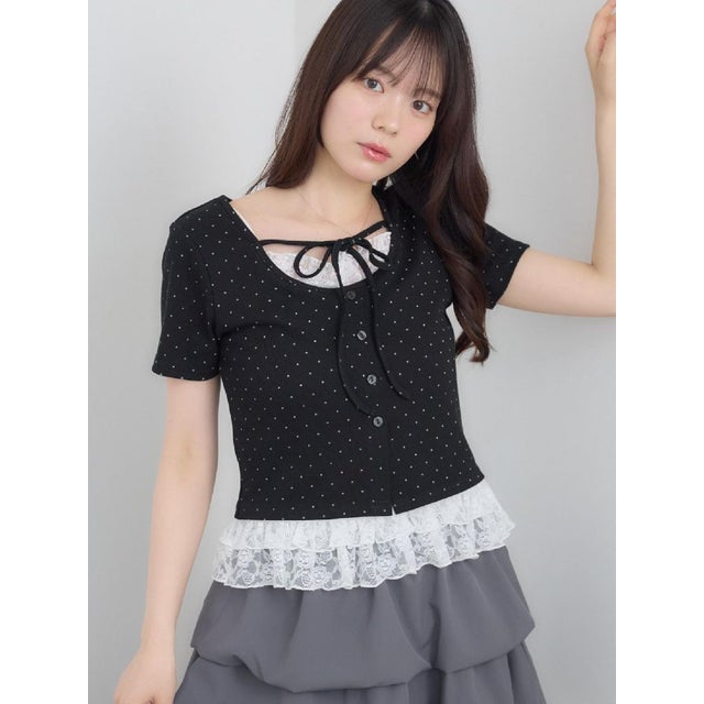 裾レースドッキングカットソー （D/BLK）