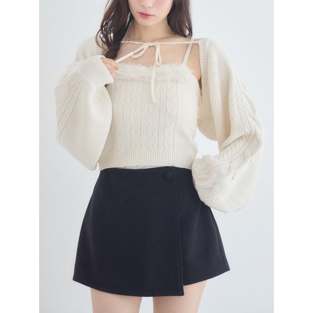 【セットアイテム】ファー付きケーブルニットSET （WHT4）