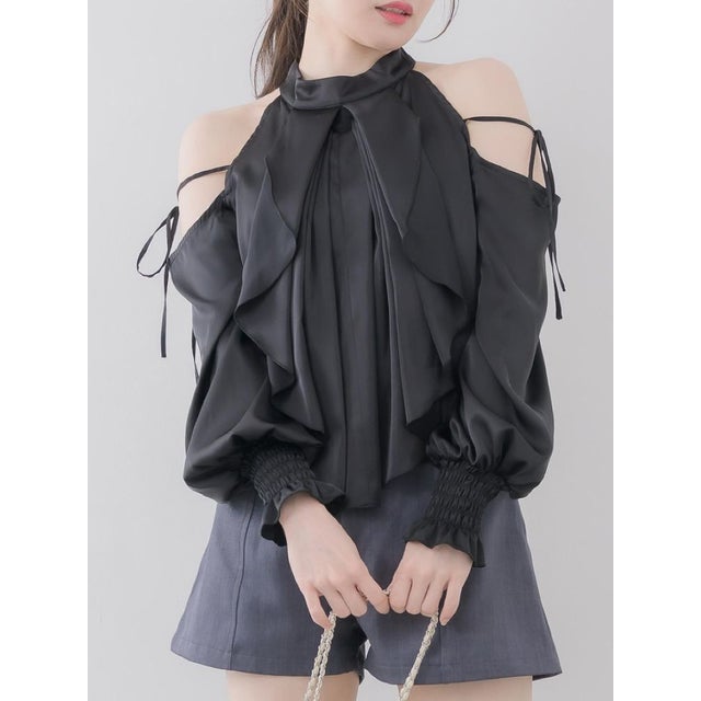 ラッフルアメスリブラウス （BLK1）
