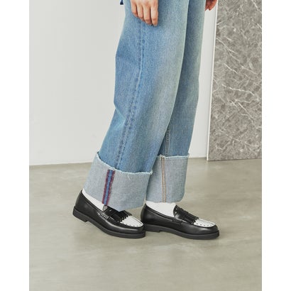 【26AW】エマ フランシス Emma Francis キルト ローファー （ブラック x ホワイト スムース）｜詳細画像
