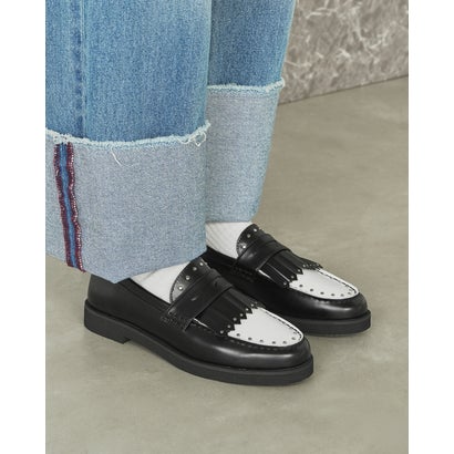 【26AW】エマ フランシス Emma Francis キルト ローファー （ブラック x ホワイト スムース）｜詳細画像