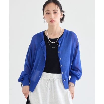 【WEB限定】接触冷感シアークルーニットカーディガン （ネイビー）｜詳細画像