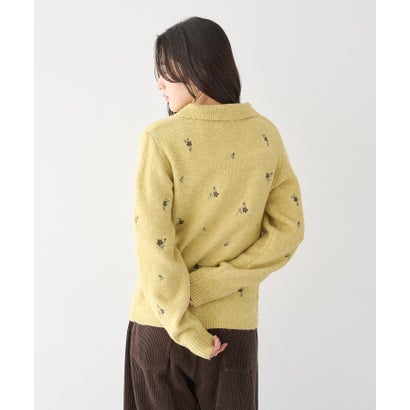 フラワー刺繍襟付きニットカーディガン （オフホワイト）｜詳細画像