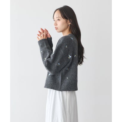 アースミュージックアンドエコロジー earth music&ecology フラワー刺繍クルーネックカーディガン （イエロー）｜詳細画像