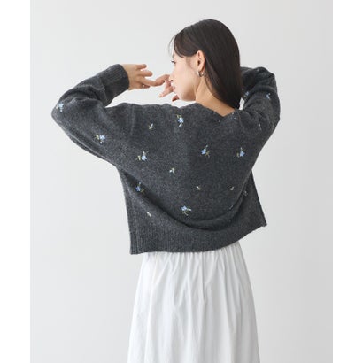 アースミュージックアンドエコロジー earth music&ecology フラワー刺繍クルーネックカーディガン （イエロー）｜詳細画像