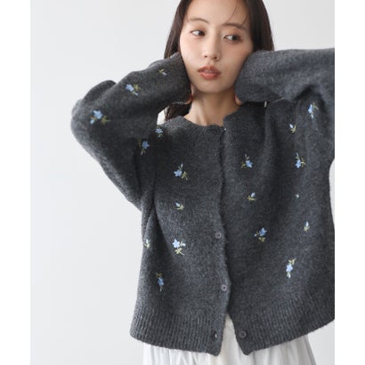 アースミュージックアンドエコロジー earth music&ecology フラワー刺繍クルーネックカーディガン （イエロー）｜詳細画像
